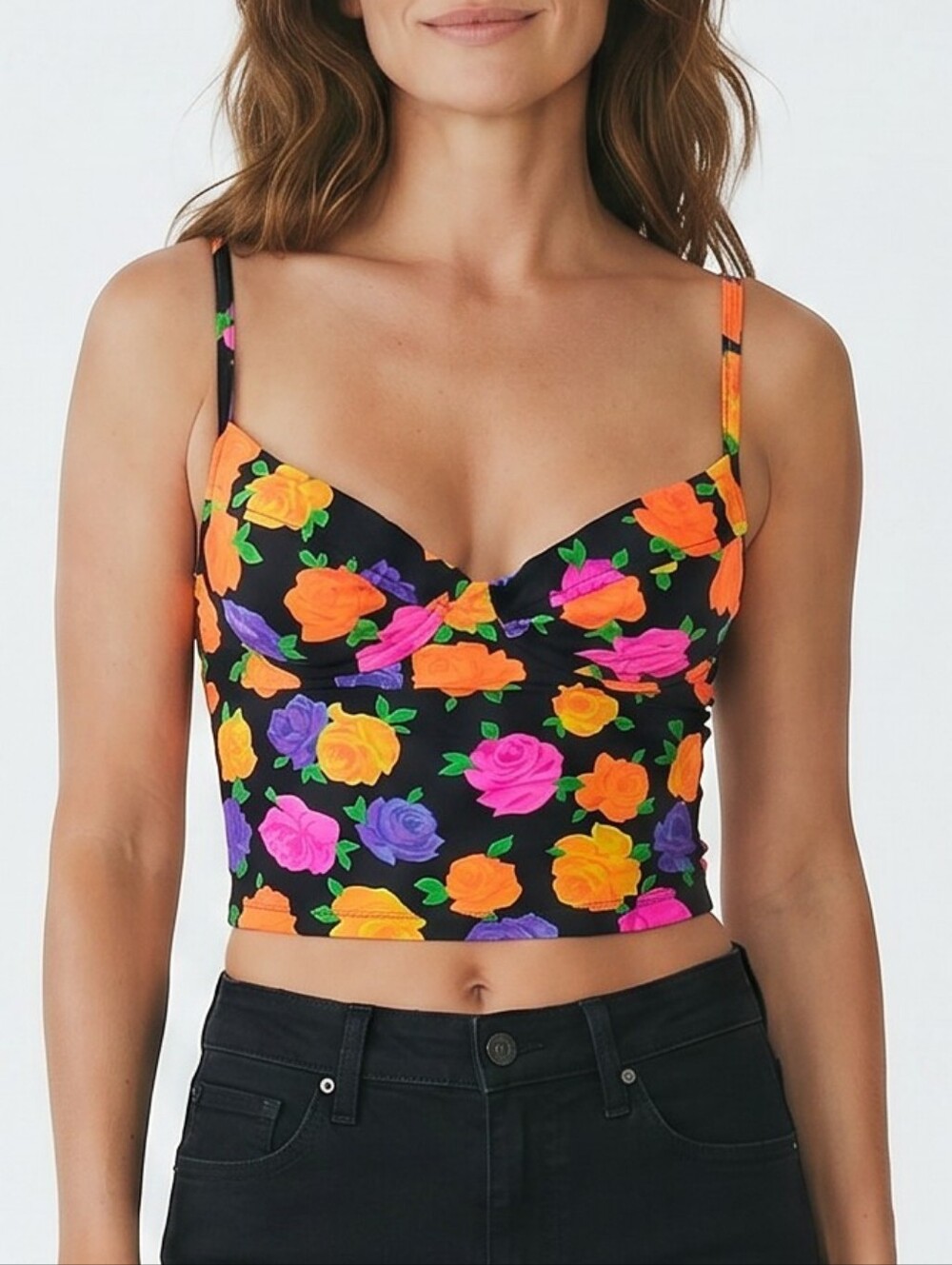 90s Y2k Victoria's Secret Swim Vintsge Floral Neon Roes